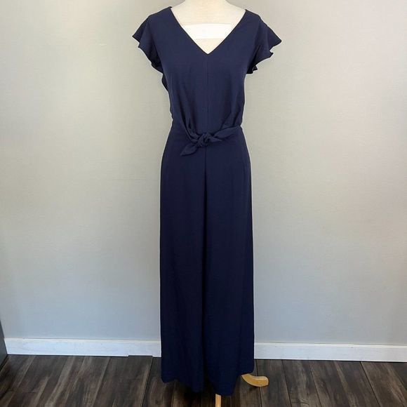 NWT JULIA JORDAN Navy Blue Flutter Sleeve Front Knot Romper Jumpsuit (14) - Picture 10 of 16